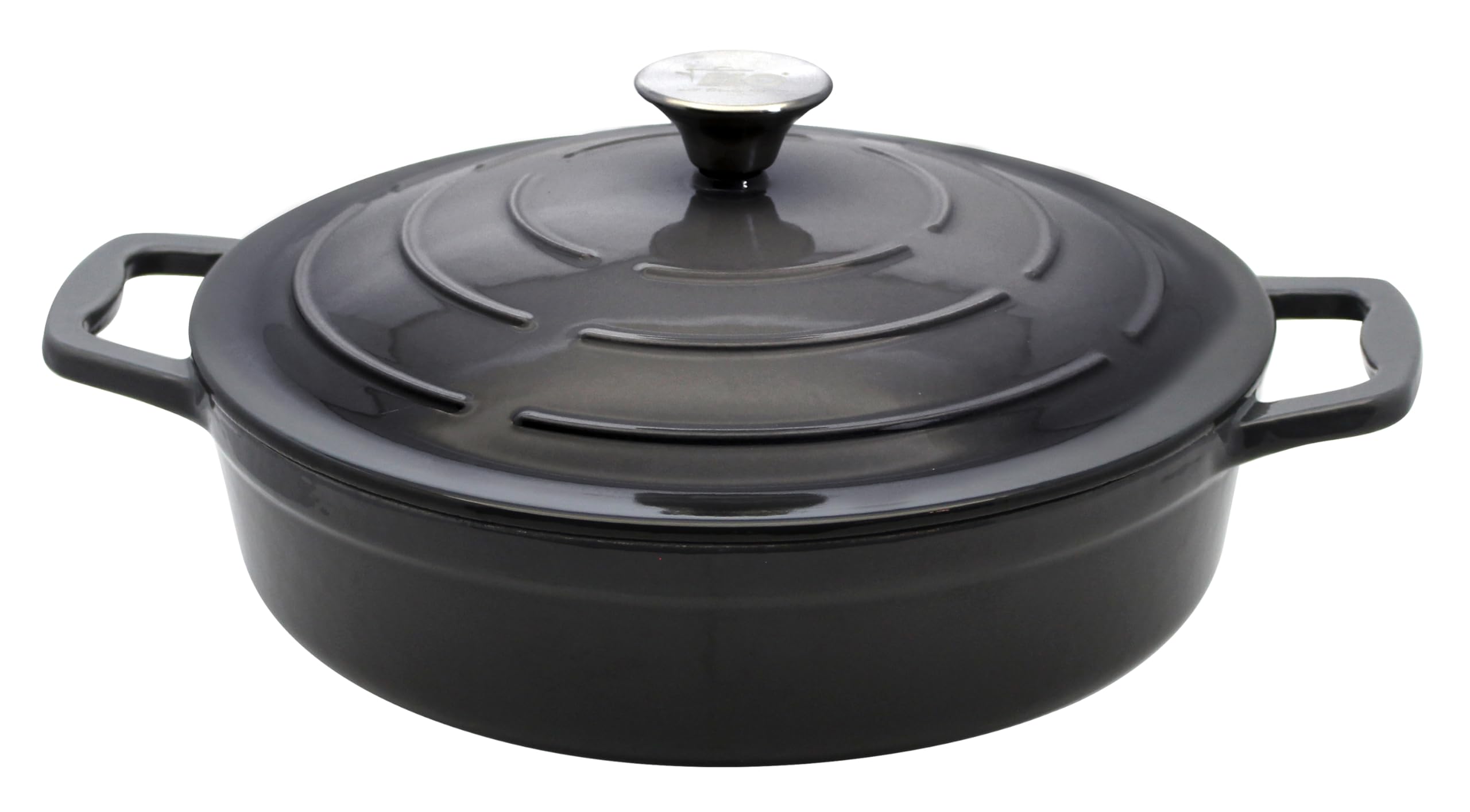 Elo 3382826 cocotte en fonte émaillée antiadhésive basse avec couvercle, gris classique, passe au four, marmite tous feux, faitout induction 28 cm 3L, 2 à 4 personnes