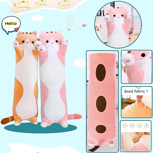 Miniatura 6 de MDXMY - Almohada larga de felpa con diseño de gato de dibujos animados animales de peluche suave y larga para regalo color rosa de 2755 pulgadas