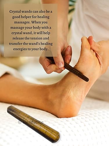 Miniatura 6 de GEMSCITE Varita de masaje de ojo de tigre con piedras preciosas  Imagen redondeada de cristal raíz Chakra Kundalini Yoga Activador Varita 4"