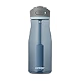 Wells Plastic Filter Water Bottle with Leak-Proof Straw Lid, Reusable 32oz Water Bottle with Carbon Fiber Filter for Travel, Everyday Use and Gifting, Dark Ice