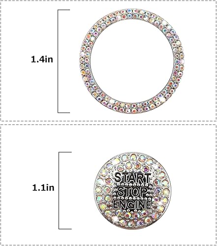 Miniatura 2 de BELOMI Anillo decorativo para botón de arranque y parada del motor de automóvil, 2 unidades, diamantes de imitación de cristal, accesorios