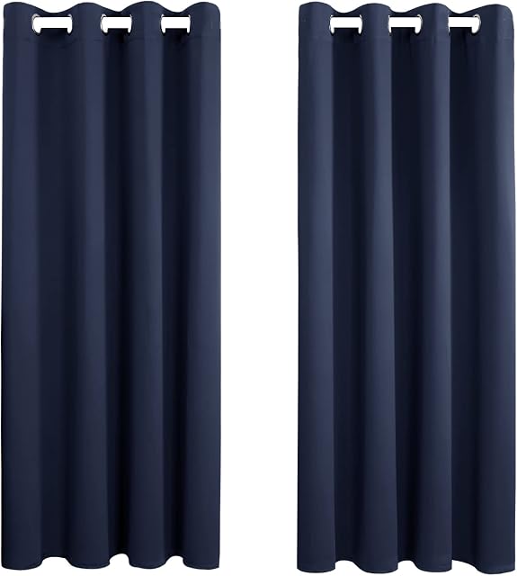 Amazon Brand - Umi Curtains for Living Room Solid Thermal Insulated Curtains Eyelet Blackout Curtains for Bedroom 66 x 54 Inch Navy Blue 2 Panels