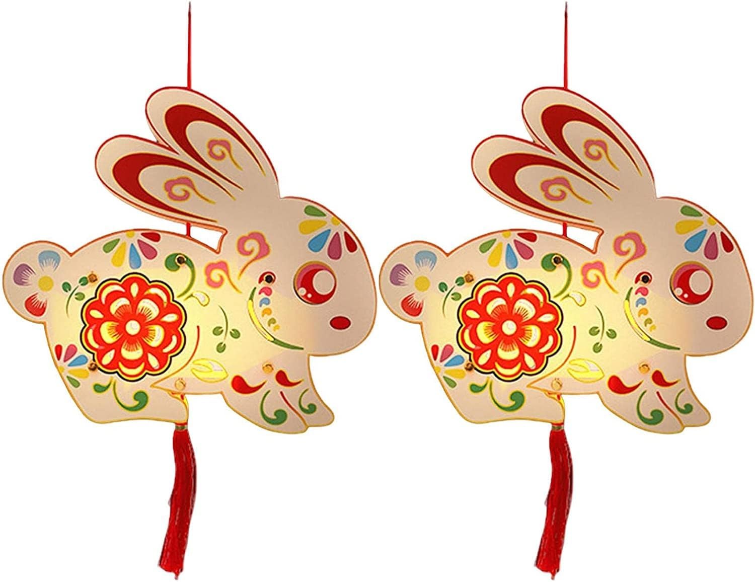 2 Set Chinese Mid Autumn Festival Lanterns DIY Making Paper Lamp Rabbit Shaped Light Hanging Lantern Spring Decor Supplies