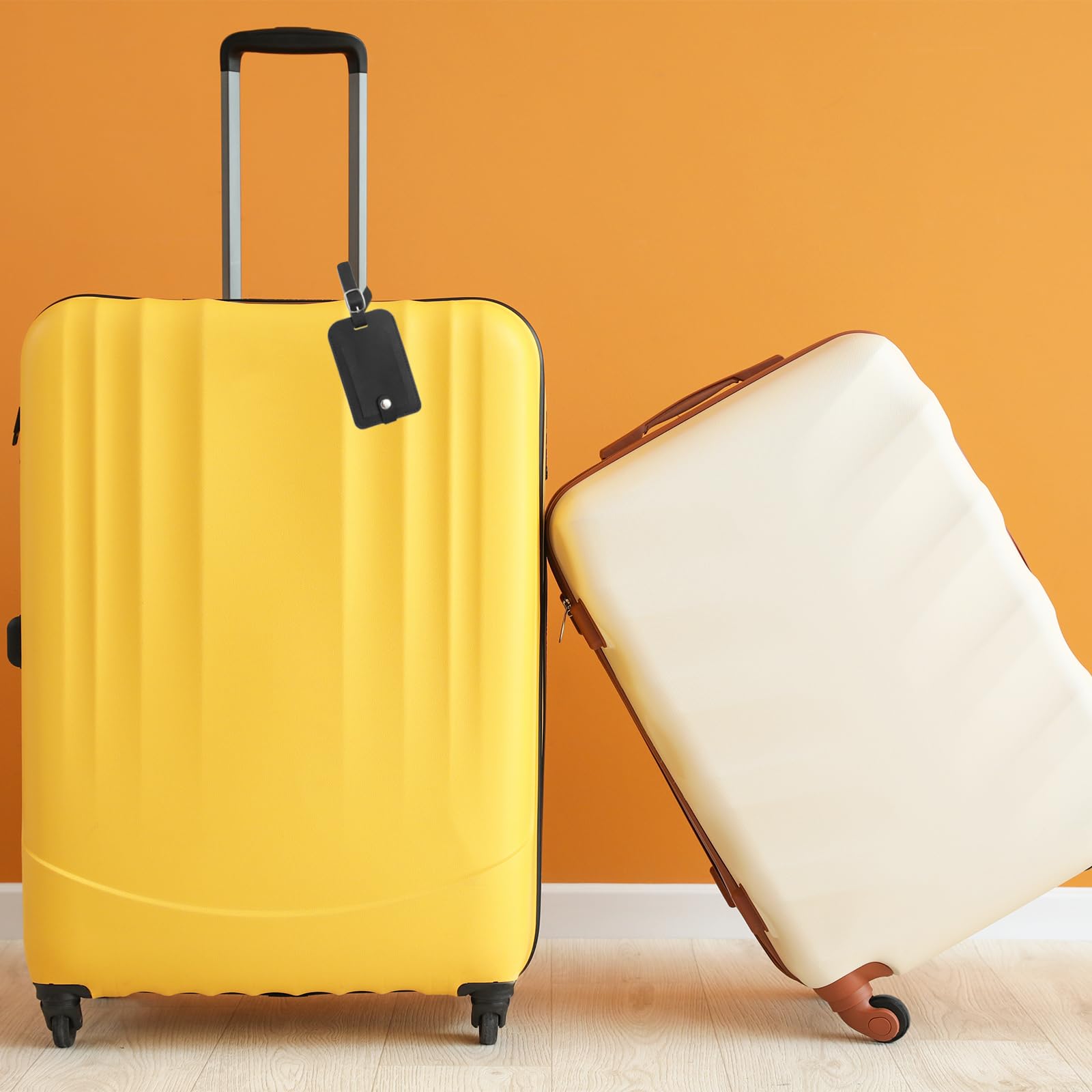 PATIKIL Lot De 4 Étiquettes Bagages Cuir PU – Identifiants Valise Avec Bouton-Pression & Protection Confidentialité, Noir Marron