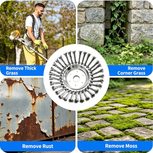 10 Inch Unbreakable Wired Trimmer Blade, Steel Wire Rotary Brush Cutter Trimmer Head, Weed Eater Heads for Gardening Lawnmower, Moss Grass & Rust Removal with Adapter Kit (10 Inch) by Zorvina - Used condition - Image 7