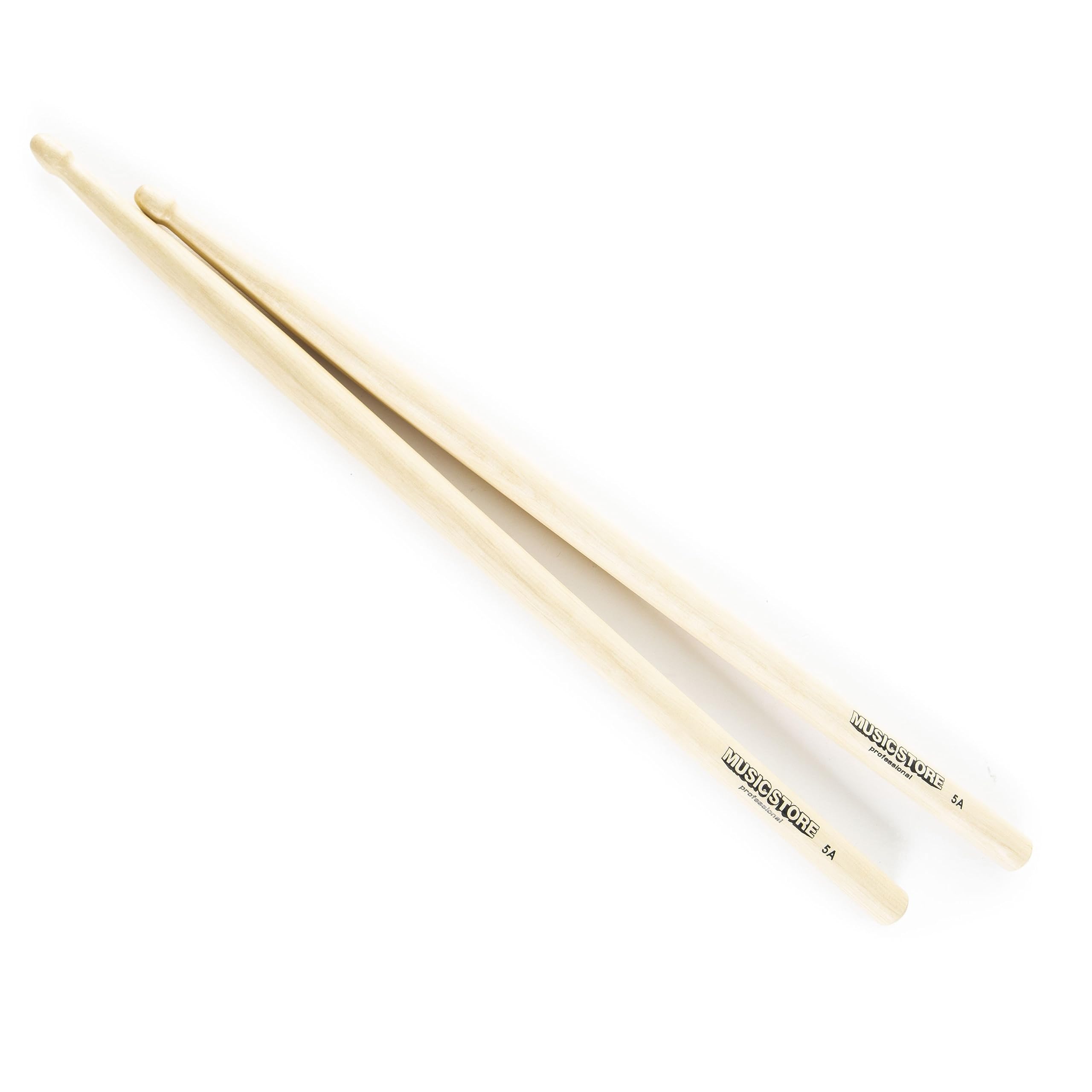 MUSIC STORE 5A Drumstick Set, 12 Stück, Buche Sticks mit Acorn Kopfform, 405mm Länge, 15mm Durchmesser, Holz Schlägelkopf und Stiel, inklusive Übungspad