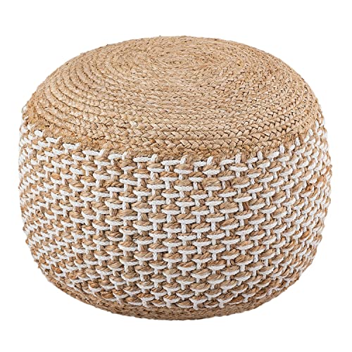 casamia Sitzpouf Jute Sitzhocker rund 50x50 cm Deko Hocker Jute Natur Sitzpouf Bodenkissen Fußhocker Farbe Jute Natur Weiss Cover