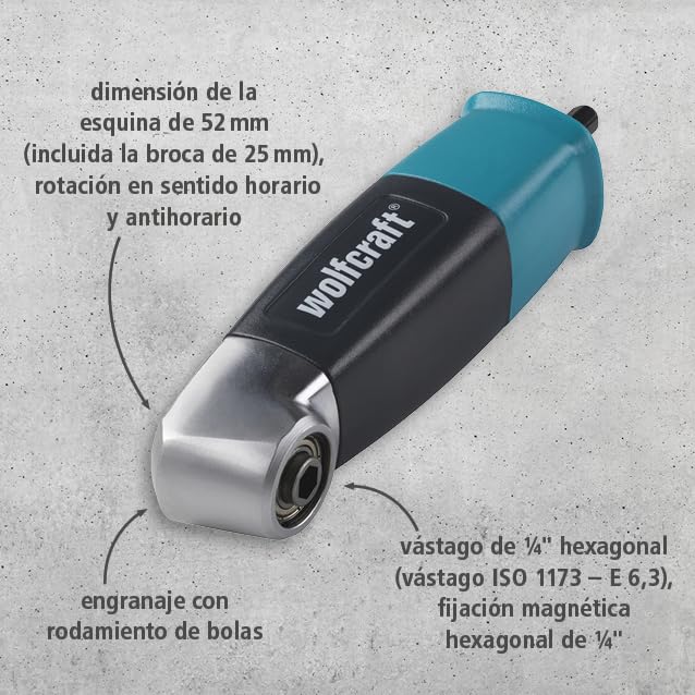 Atornillador angular wolfcraft 4688000 para solucionar problemas de espacio a 90° 3