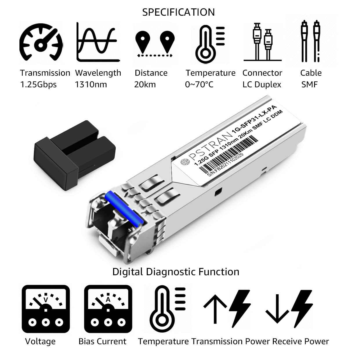 Moduł nadawczo-odbiorczy 1000BASE-LX/LH SFP kompatybilny z sieciami Palo Alto PAN-SFP-LX/LH 1310nm 20 km DDM Duplex LC SMF