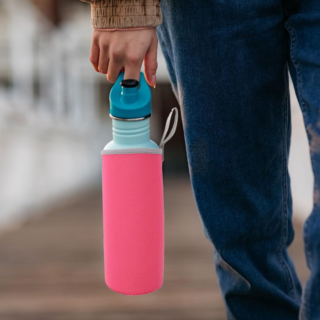 2 Pezzi Custodia in Neoprene per Bottiglie, Custodia per Bottiglia in Neoprene, 550ML Borsa Protettiva per Bottiglie Coperchio per Borraccia Acqua (Nero+Rosa)