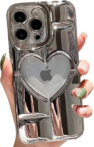 Casechics Funda compatible con iPhone, funda de lujo galvanizada con forma de corazón hueco, protección para lente de cámara, suave a prueba de