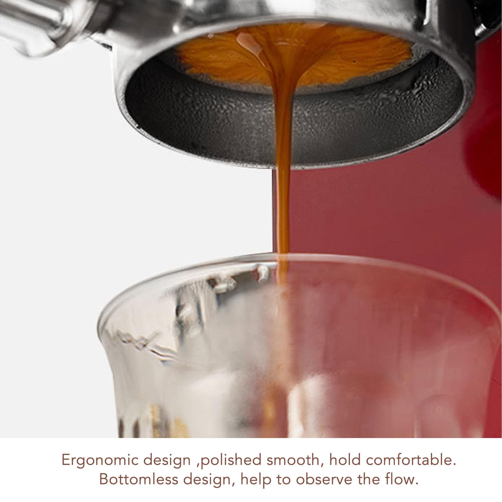 Portafiltro de café sin fondo de 51 mm, portafiltro de una sola capa de tres orejas, filtro sin fondo de acero inoxidable para cafetera (Black)