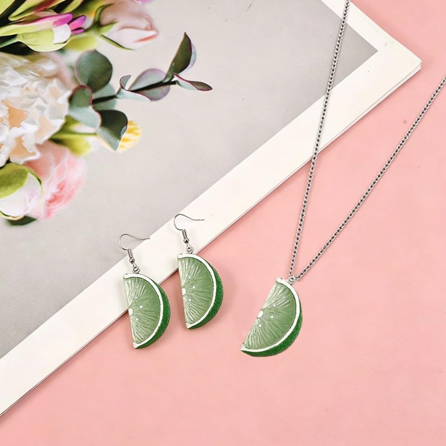 Dreuyet Lemon Slice Headband Earrings Necklace Set for Women Cute Novelty Citrus Fruit Orange Lime Halloween Costume Accessories image 4