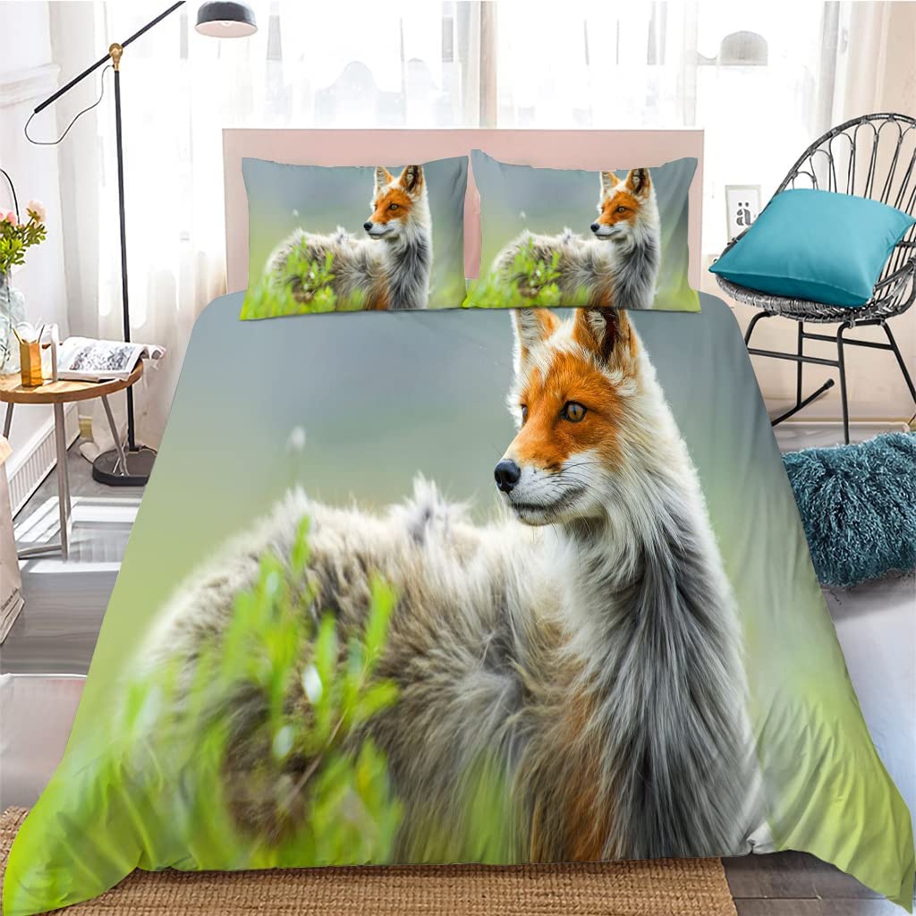 Parure de lit 240x260 renard gris en microfibre pour 2 personnes avec taies