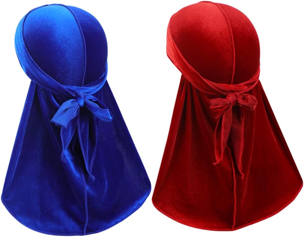 Velvet Men Durag –Premium Durag Cap Headwraps (2PCS) with Extra Long Tail and Wide Straps for 360 Waves