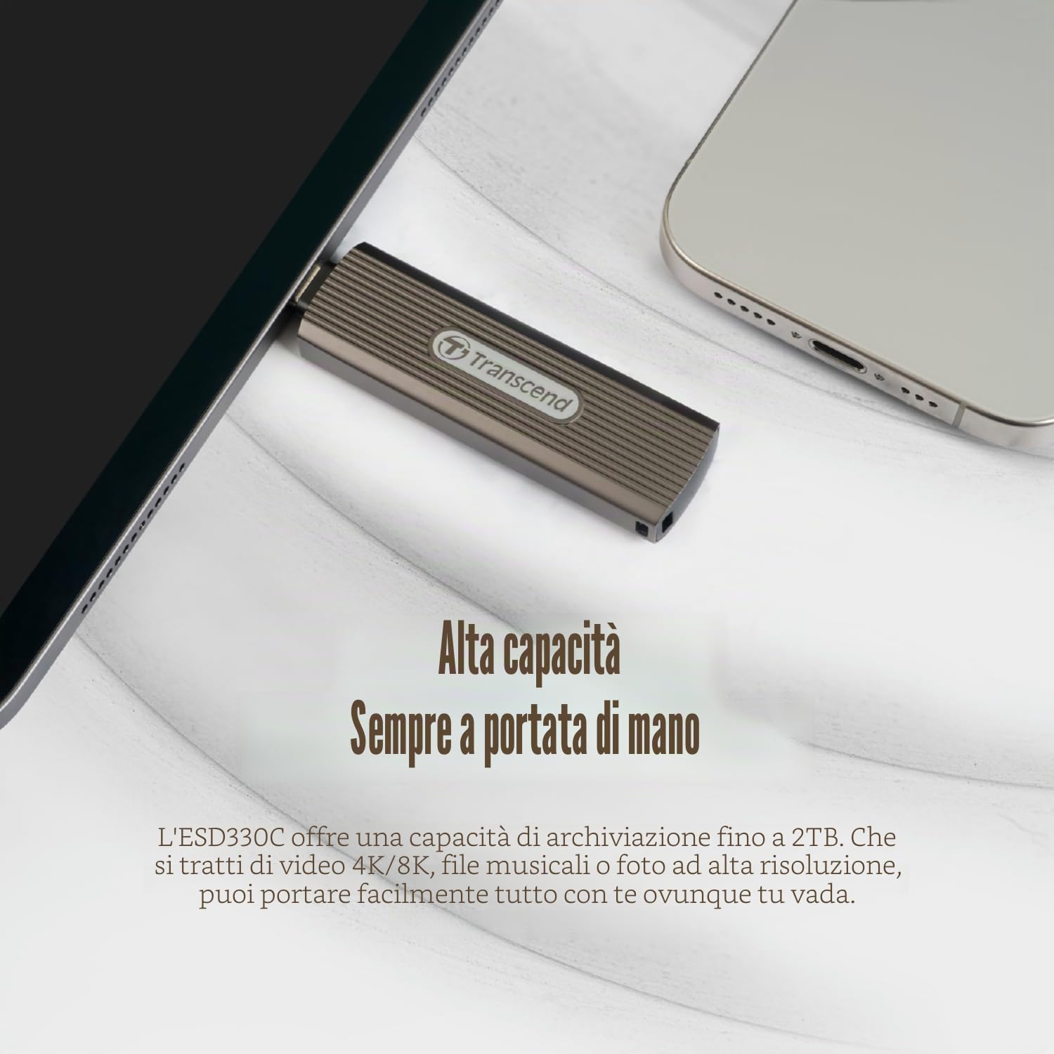 Transcend SSD portatile ESD330C da 2 TB USB Type-C 10 Gbps - TS2TESD330C