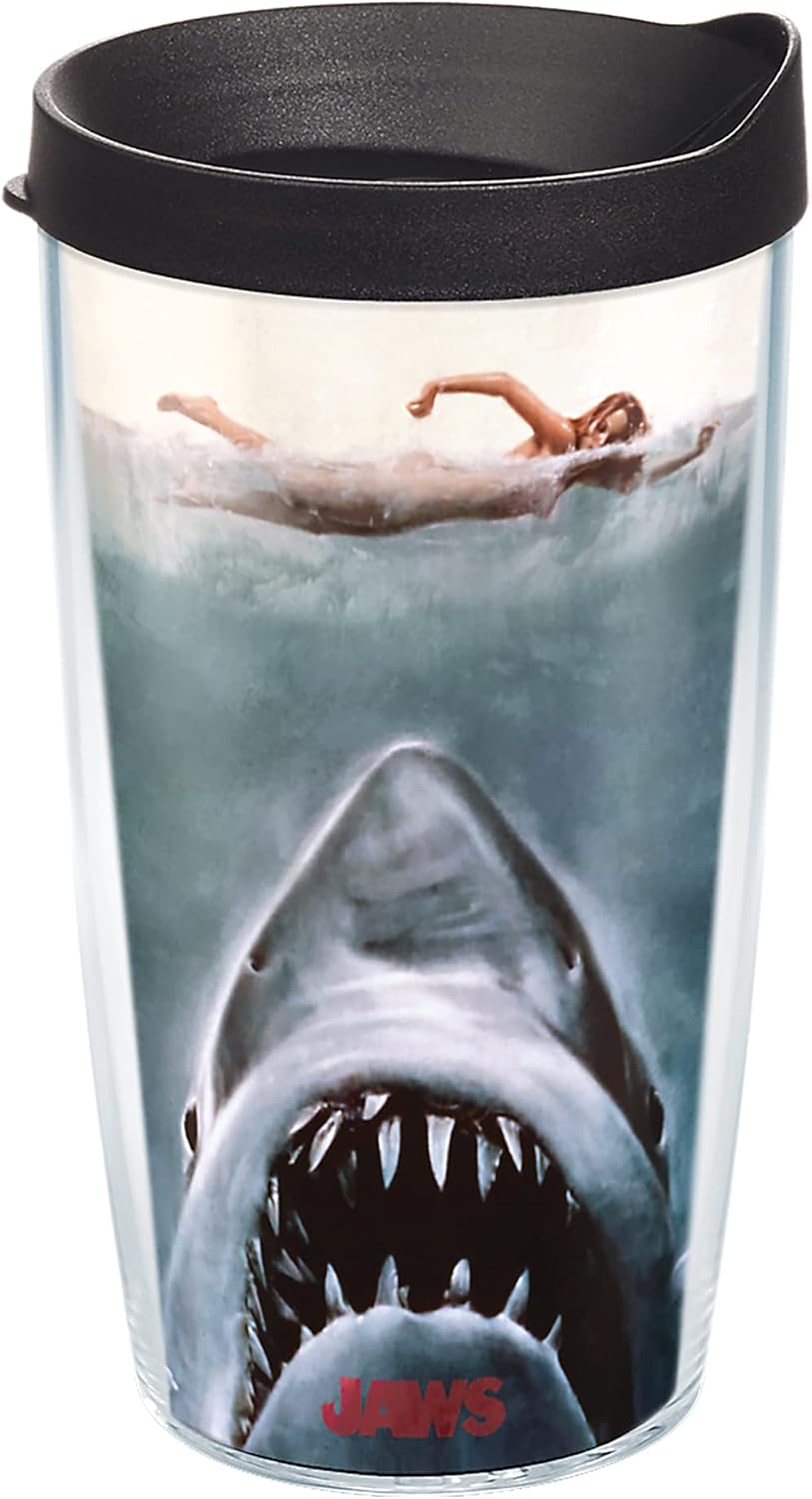 Tervis Universal Jaws Made in USA Double Walled Insulated Tumbler Travel Cup Keeps Drinks Cold & Hot, 16oz, Classic