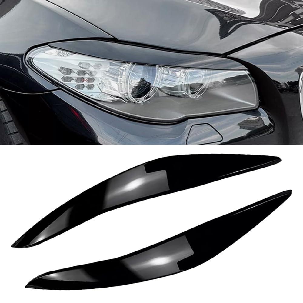 Scheinwerfer-Augendeckel, glänzend schwarz, Auto-Scheinwerfer-Augenbrauen, 2 Stück, Augenbrauenabdeckungen, Augenlidabdeckungen, kompatibel mit BMW 5er-Serie F10 F11 2011–2014
