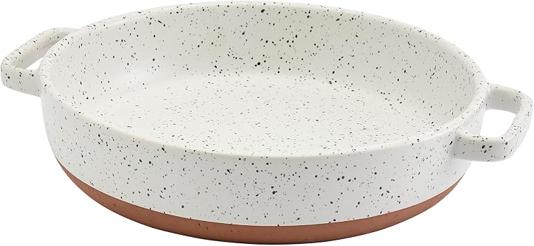 Denmark Tools For Cooks 1.7 Quart Speckled White Round Stoneware Pie Dish Baking Pan with Handles