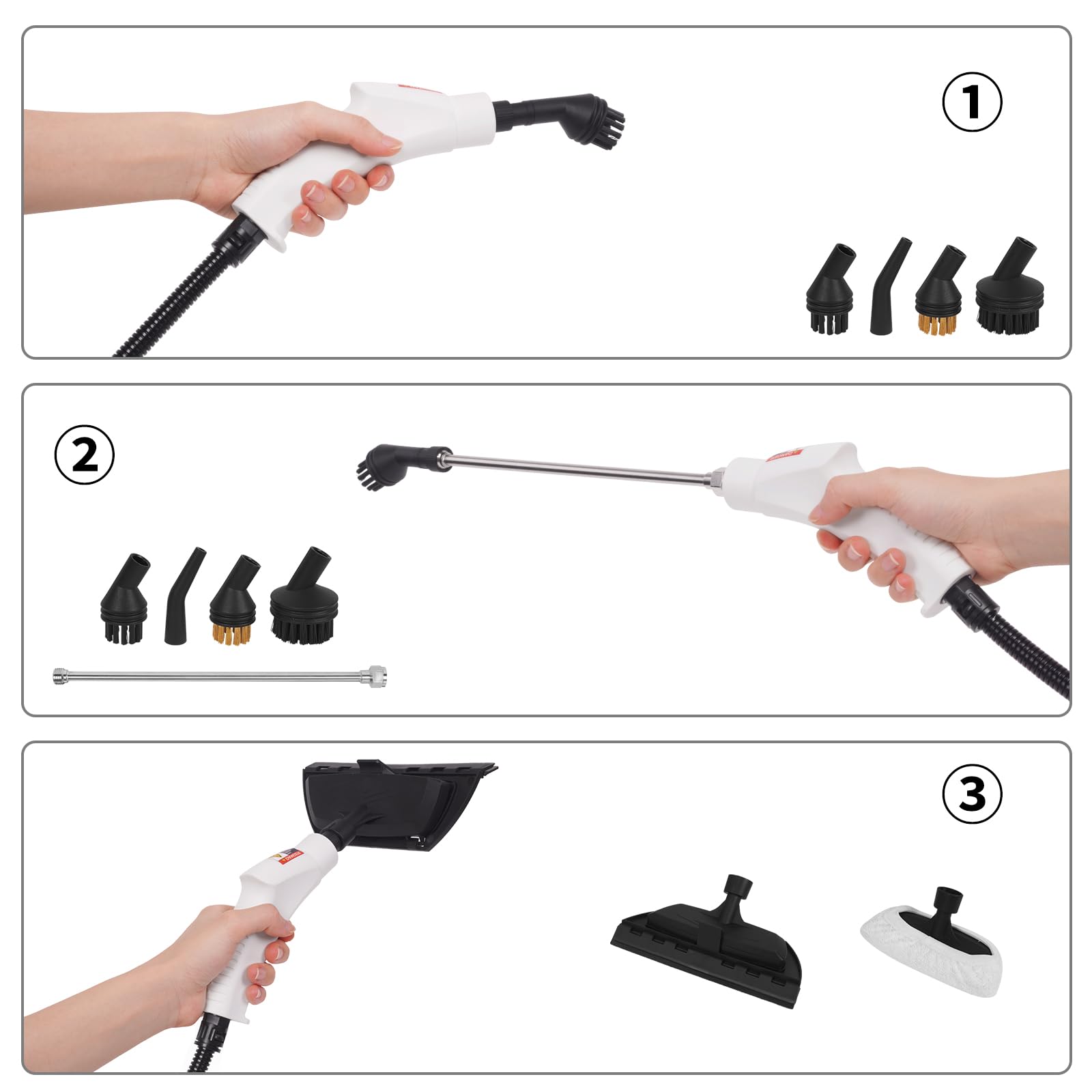 Vaporeta Limpieza Hogar 2500W, Limpiador a Vapor 1100ML, Temperatura 6 Velocidades Ajustables 5 Accesorios para Muebles de Cocina Baño Coche