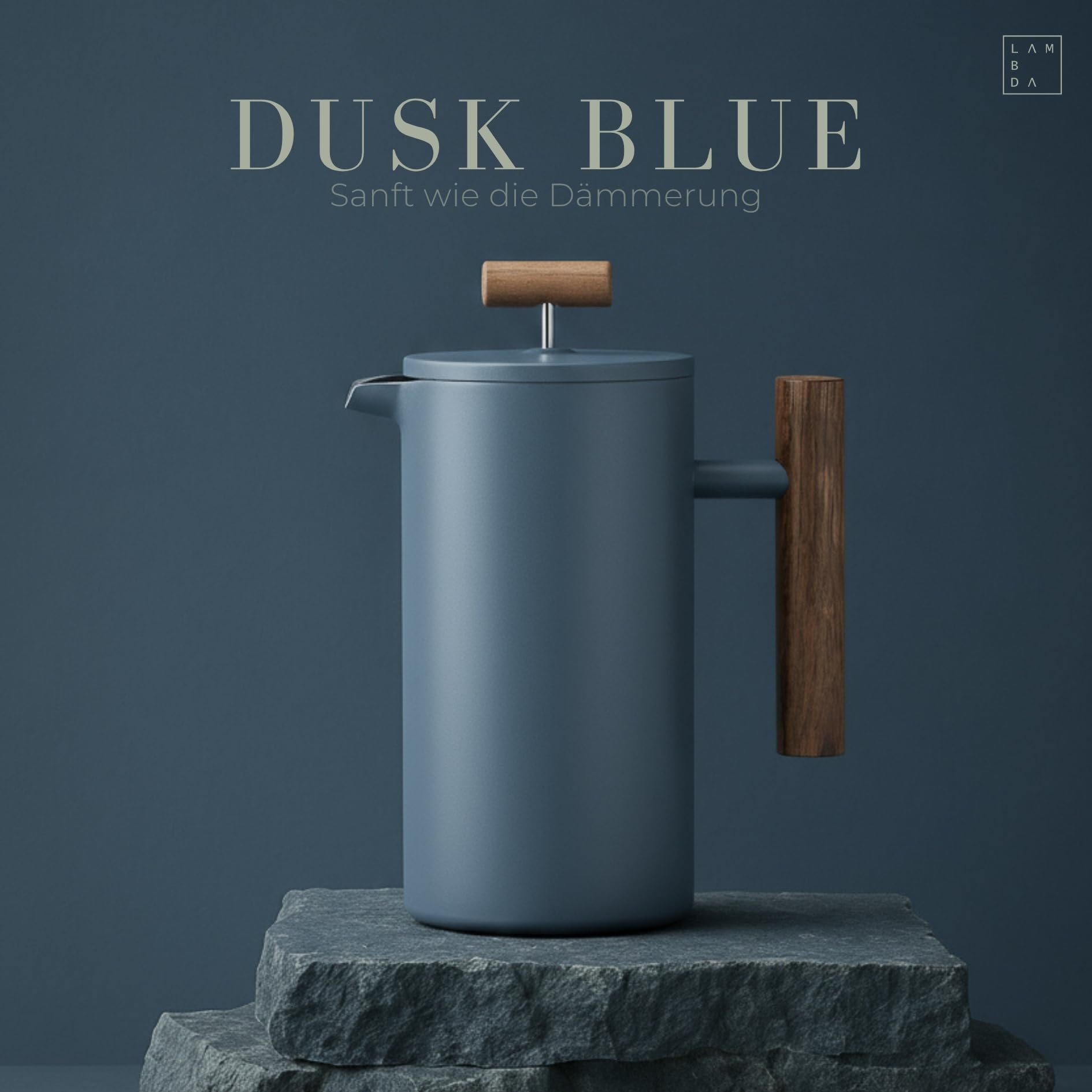 LAMBDA COFFEE® CALDERA Thermo French Press Edelstahl I 1 Liter - 5 Tassen Dusk Blue Blau I 3 Größen erhältlich I Kaffeebereiter aus Edelstahl | Doppelwandig: Hält lange Warm I Kaffeezubereiter |