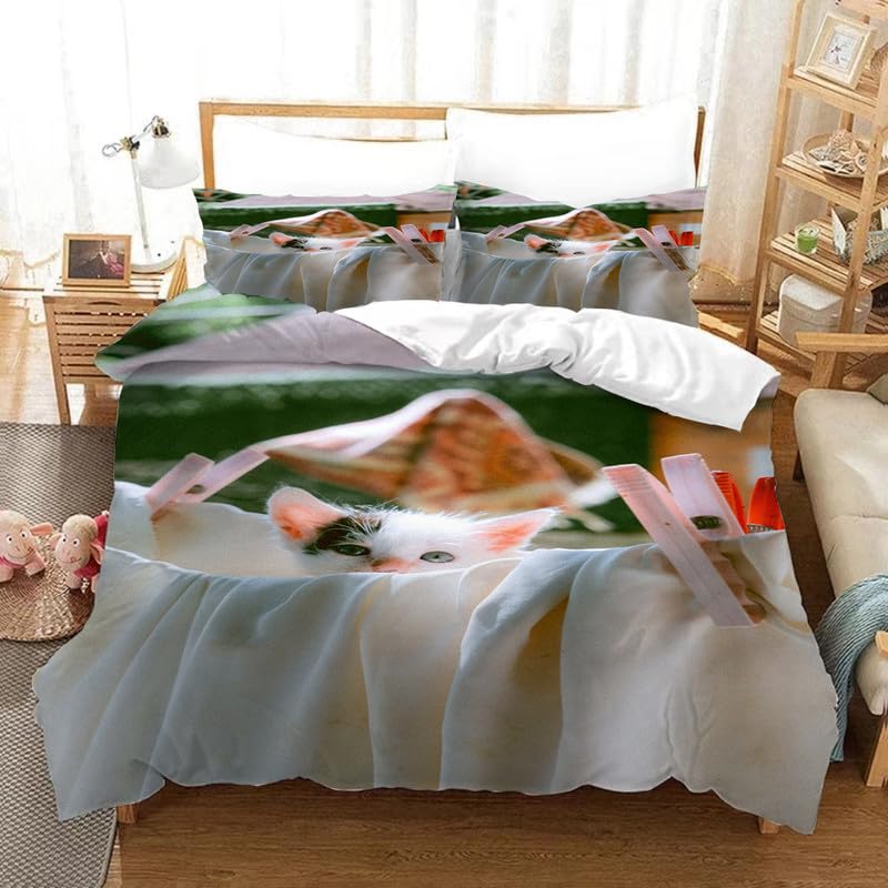 Housse de couette 220x240 chats avec ses deux taies d'oreiller de 65x65cm