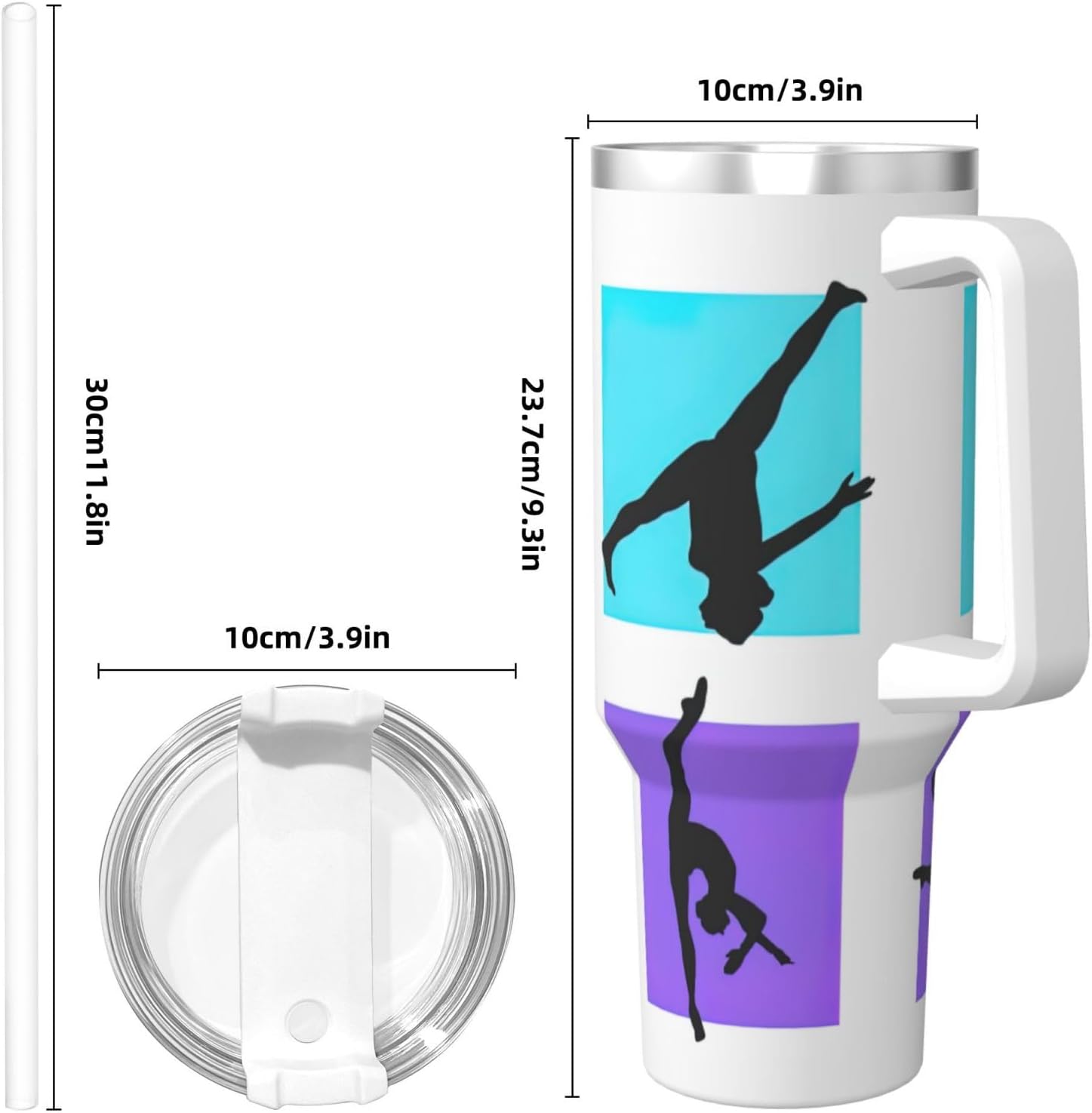 40 OZ Gymnastics Game Print Ice Bully Cup with Handle Straw Lid Straw,Stainless Steel Tumbler Coffee Cup