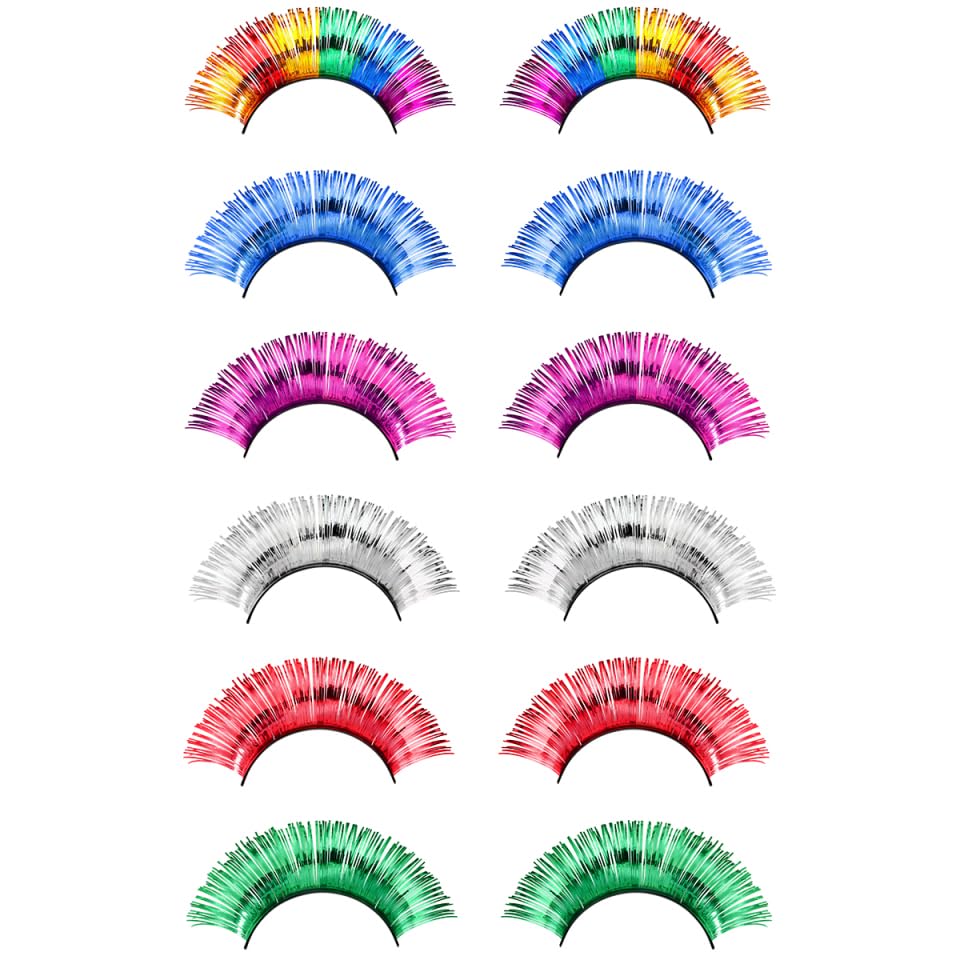Rainbow Eyelashes 6 Pairs Colorful Tinsel Glitter Lashes Halloween False Lashes Rainbow Accessories For Christmas Circus Dance Dress Cosplay Costumes Supplies