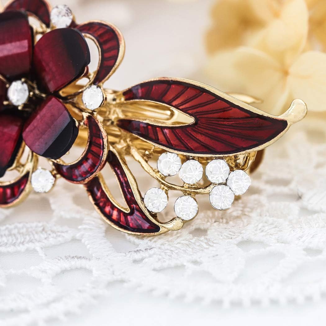 Jovono Wedding Hair Clip Bridal Hair Pins Hair Accessories with Flower Headpieces for Women (Red) - Image 4