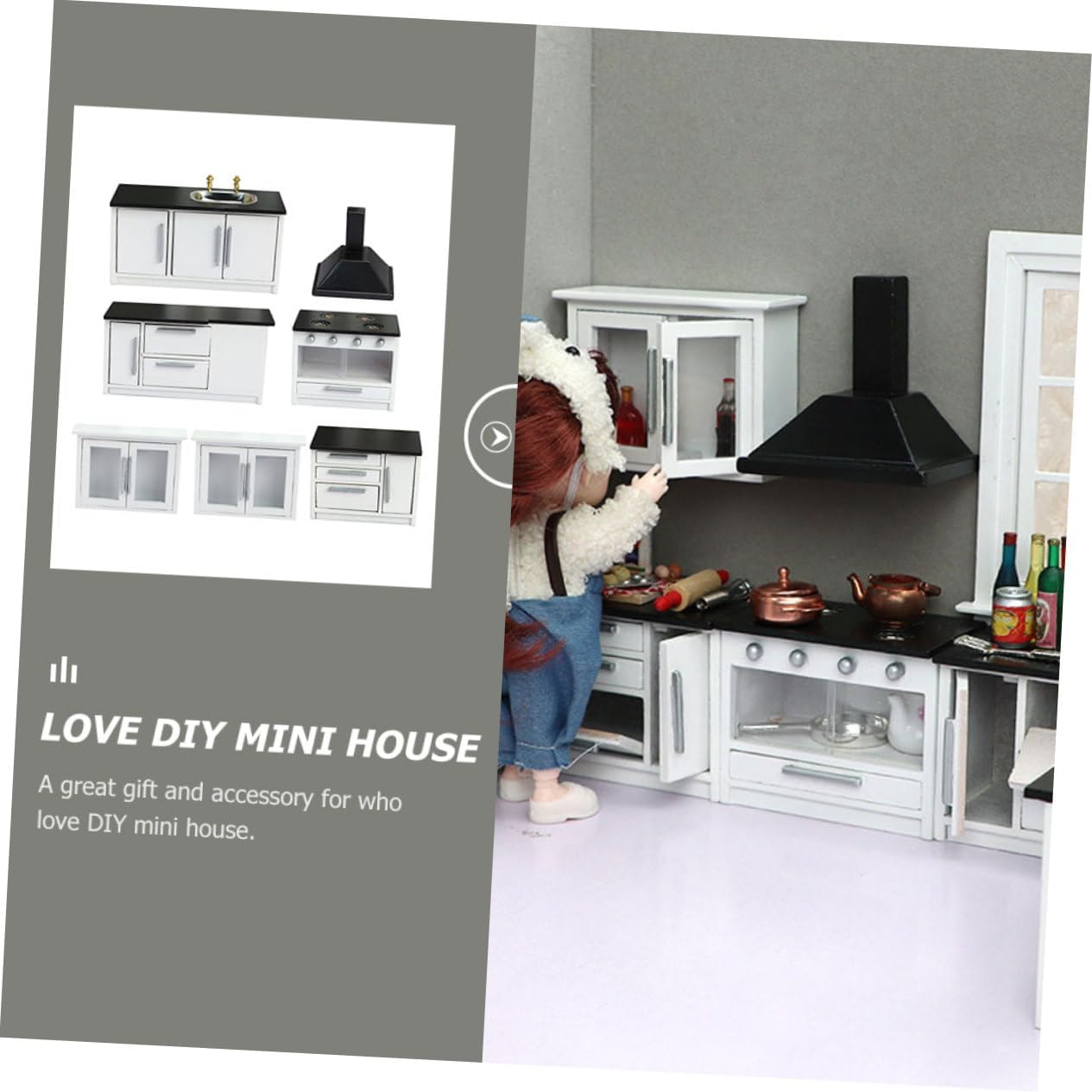 Generic 1 Set Black The House Mini Scene Furniture Miniature Gas Stove Wooden Wooden Mini Furniture