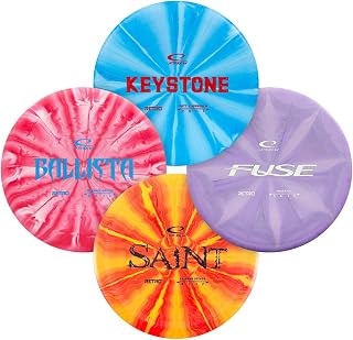 Latitude 64 Retro Burst Disc Golf Starter Set 4-Pack - Beginner Discs: Keystone Putter, Fuse Midrange, Saint Fairway, Ballista Driver | Grippy Plastic