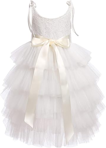 Miniatura 3 de Vestido de encaje bohemio para niñas de flores, vestido de boda, cumpleaños, con volantes, encaje de verano, tul, vestidos de fiesta, vestidos