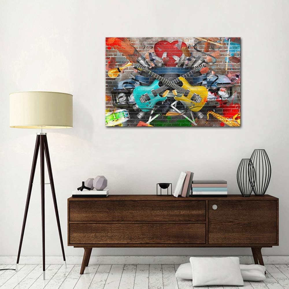Artsbay Guitar Wall Art Music Painting Picture Colorful Instrument Canvas Artwork Decor for Living Room Bedroom 24 x 36inches