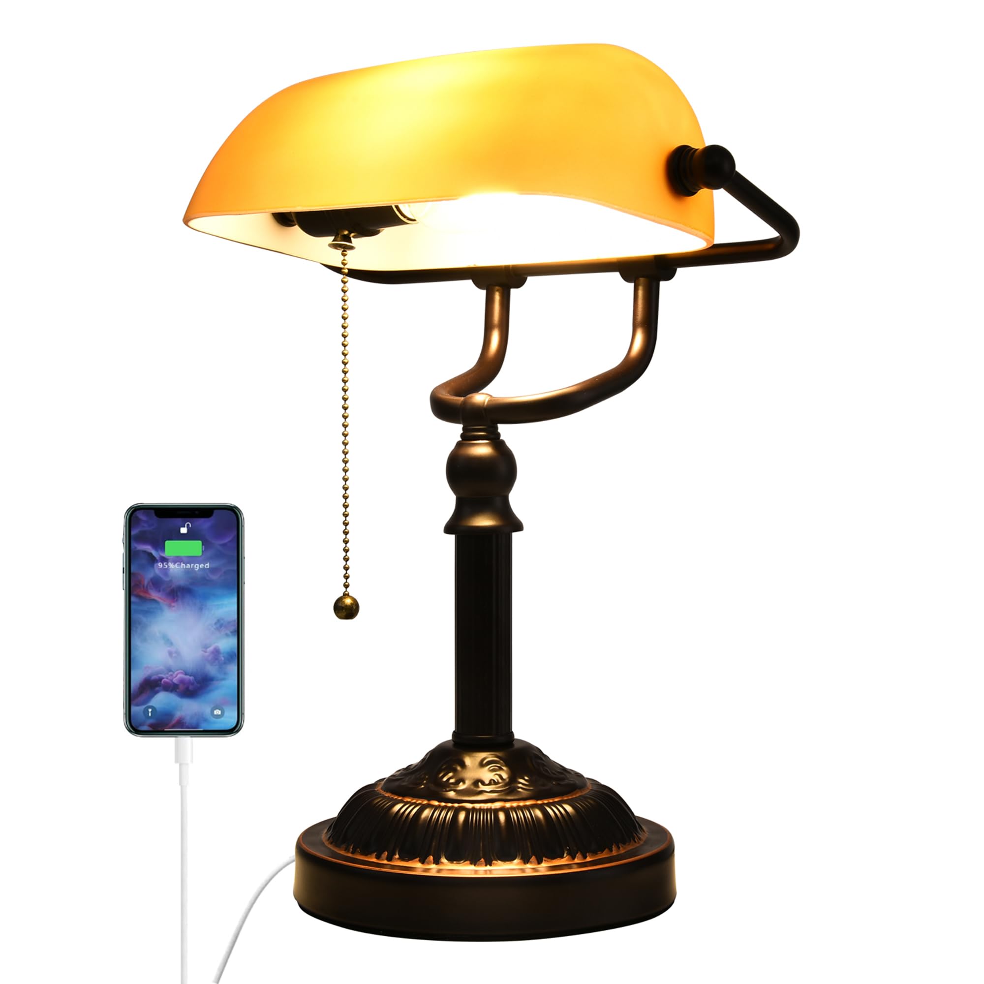 Rizzyluz Bankers Desk Lamp Pull Chain, Traditional Bankers Desk