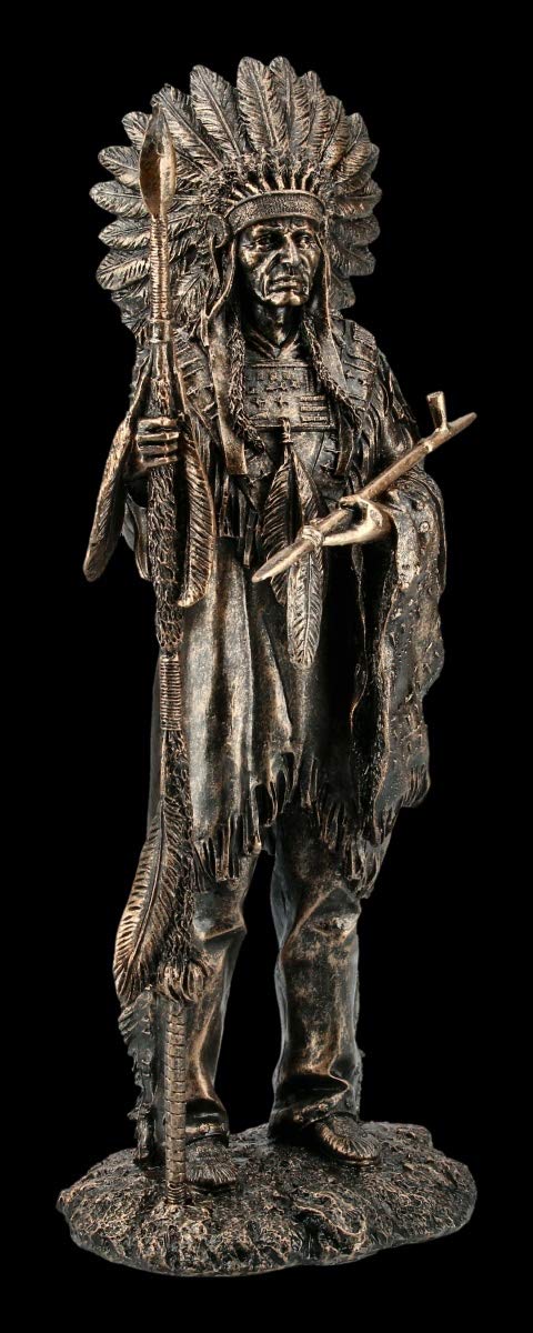 Figuren Shop - Chef Indien en Bronze - Figurine de Décoration, Décoration Western, Sculpture, Statue, Aspect Bronze, H 33 cm, Marron