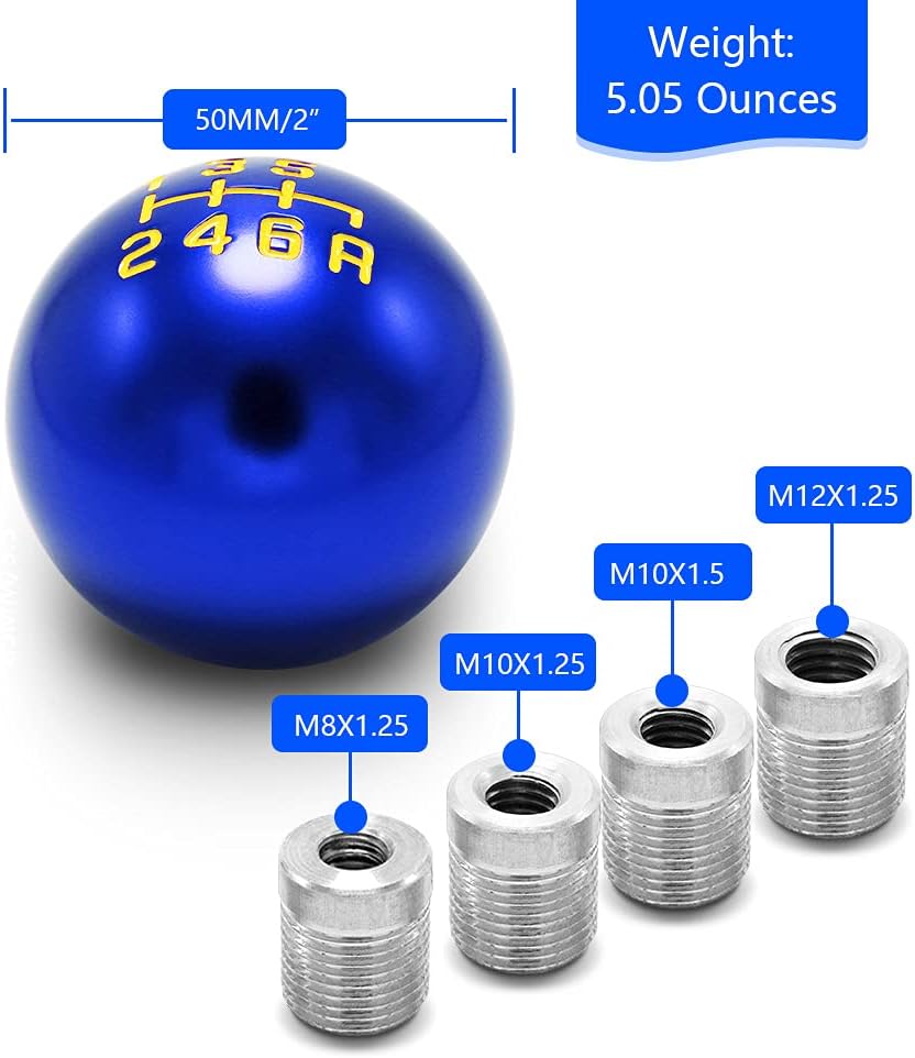 (Blue Round Racing JDM Type-R Style 6 Speed Manual Gear Shift Knobs Fit Compatible with Mazda Tacoma STi Nismo 2004 Honda Accord Subaru WRX Toyota TRD