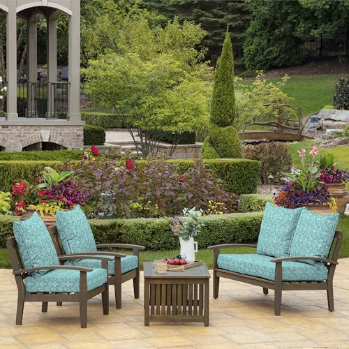 Image of Arden Outdoor Deep Seat Cushion Set, 24 in x 24 in, Patio Cushion for Chair, Sofa, and Couch Turquoise Daphne Medallion