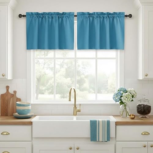 Vista 14 de NICETOWN Cortinas opacas cortas para dormitorio, bolsillo para cortinero, aislamiento térmico, para cocina, sótano, baño, Navidad, 29 pulgadas