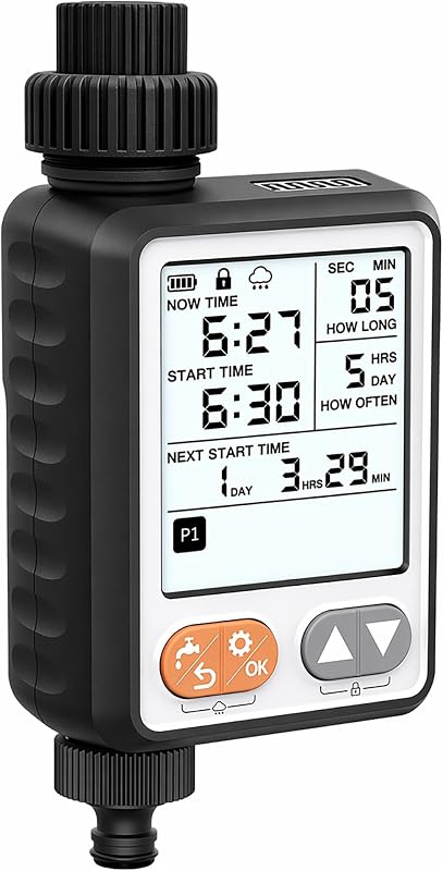 Programmable Water Timer for Garden Hose,10 Independent Watering Programs,Large LCD Display, Digital Sprinkler Timer with Rain Delay, Suitable for lawns, courtyards,and vegetable gardens