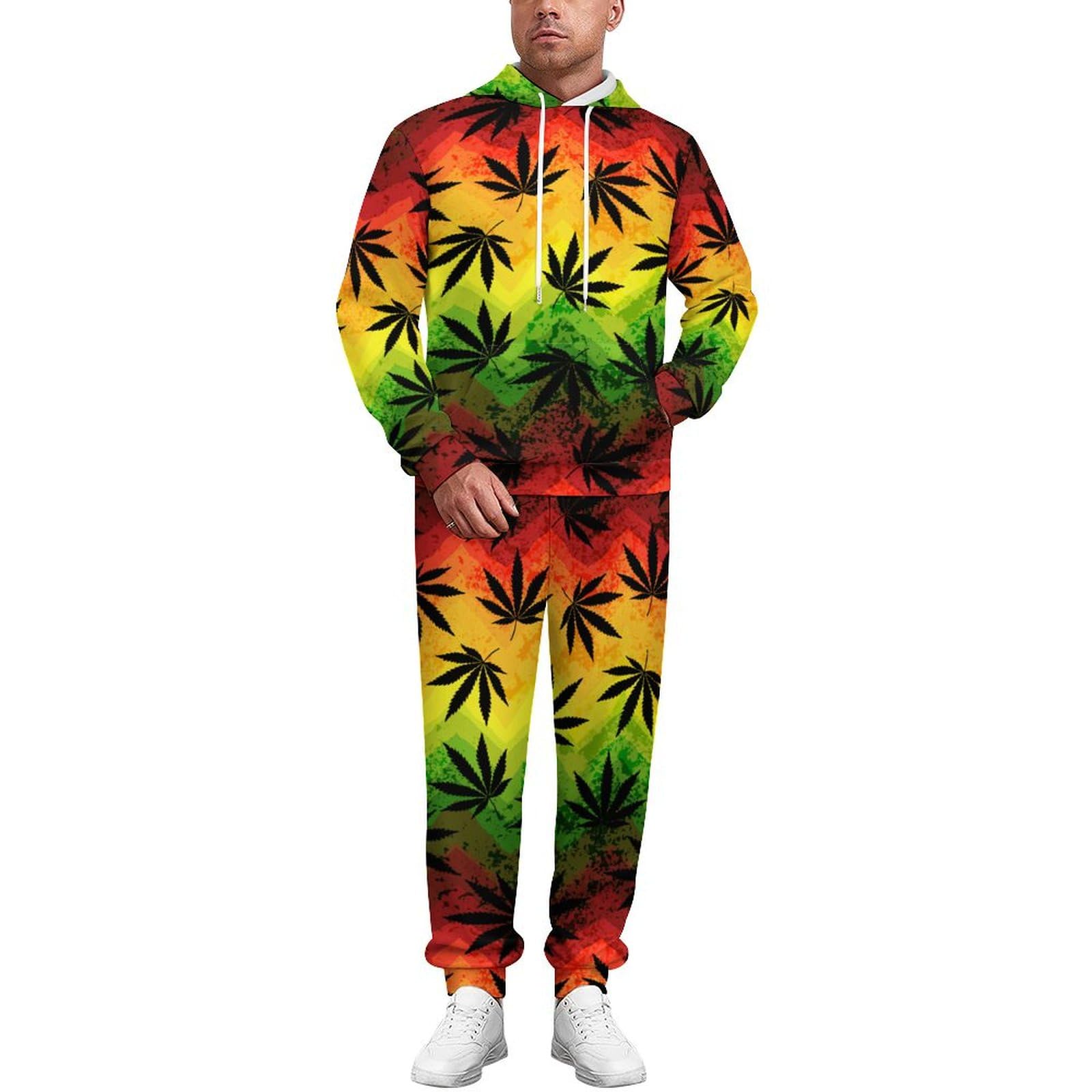 Cannabis Leaf Hoodie Set Tracksuit Pullover Hoody Sets Drawstring Elastic Waist Sweatsuits Running Casual Wear Unisex