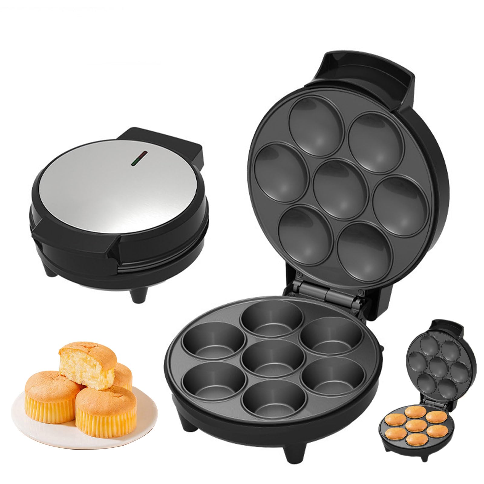 Machine À Mini Tartes Et Quiches 1000W, Appareil À Cupcakes Électrique, Plaques de Cuisson Antiadhésives pour 7 Donuts Faits Maison, Chauffage Double Face