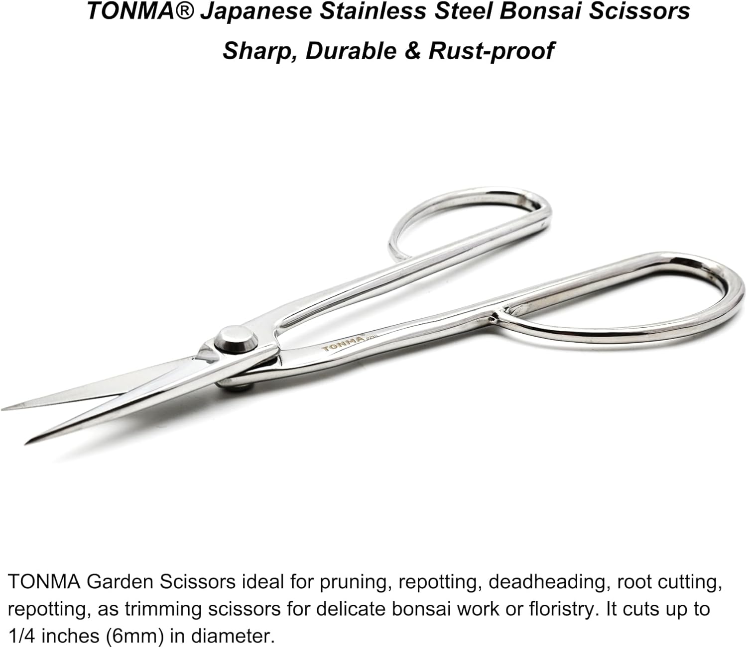 TONMA Satsuki Bonsai Scissors [Made in Japan] Professional 8.5 inch Garden Bonsai Tools Japanese Stainless Steel Hasami Pruning Scissors with Micro Serrated, Mirror Finish Process