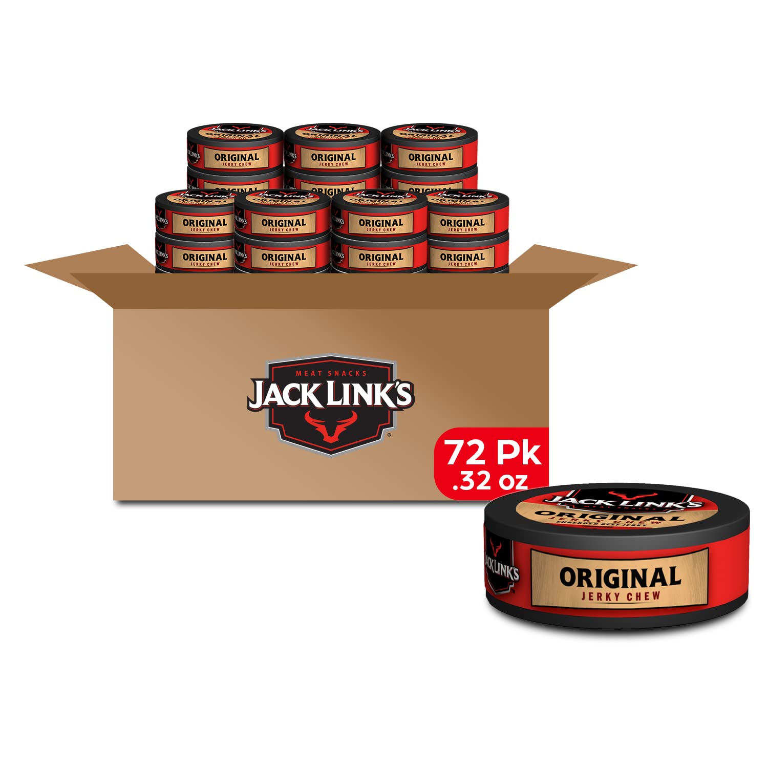 Beef Jerky Chew,Original,Bulk Pack - Shredded Beef Jerky,Made with Premium Beef,0.32 Oz Per Snack Tin,23.04 Oz Total (Pack of 72)