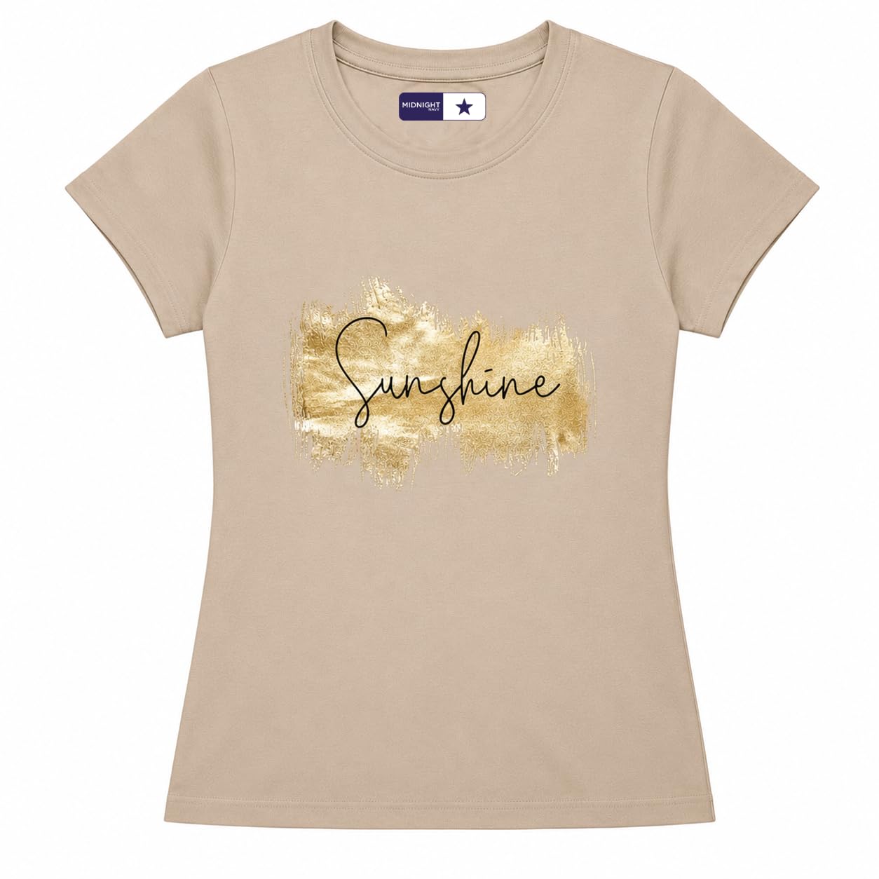 Women's Graphic Printed T-Shirt | 100% Pure Cotton | Sunshine Foil Print | Round Neck Half Sleeve Regular Fit Casual Cotton T-Shirt for Women | Cream Beige-image-1