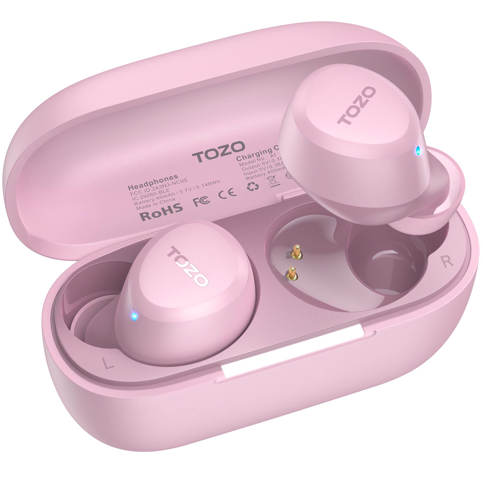 TOZO A1 Wireless Earbuds Bluetooth 5.3 Light Weight in Ear IPX5 Waterproof Headphones 2 Mic for AI Calls, Immersive Premium Sound Bass Headset with Charging Case, 32 Presets EQ Customization via App Matter Pink