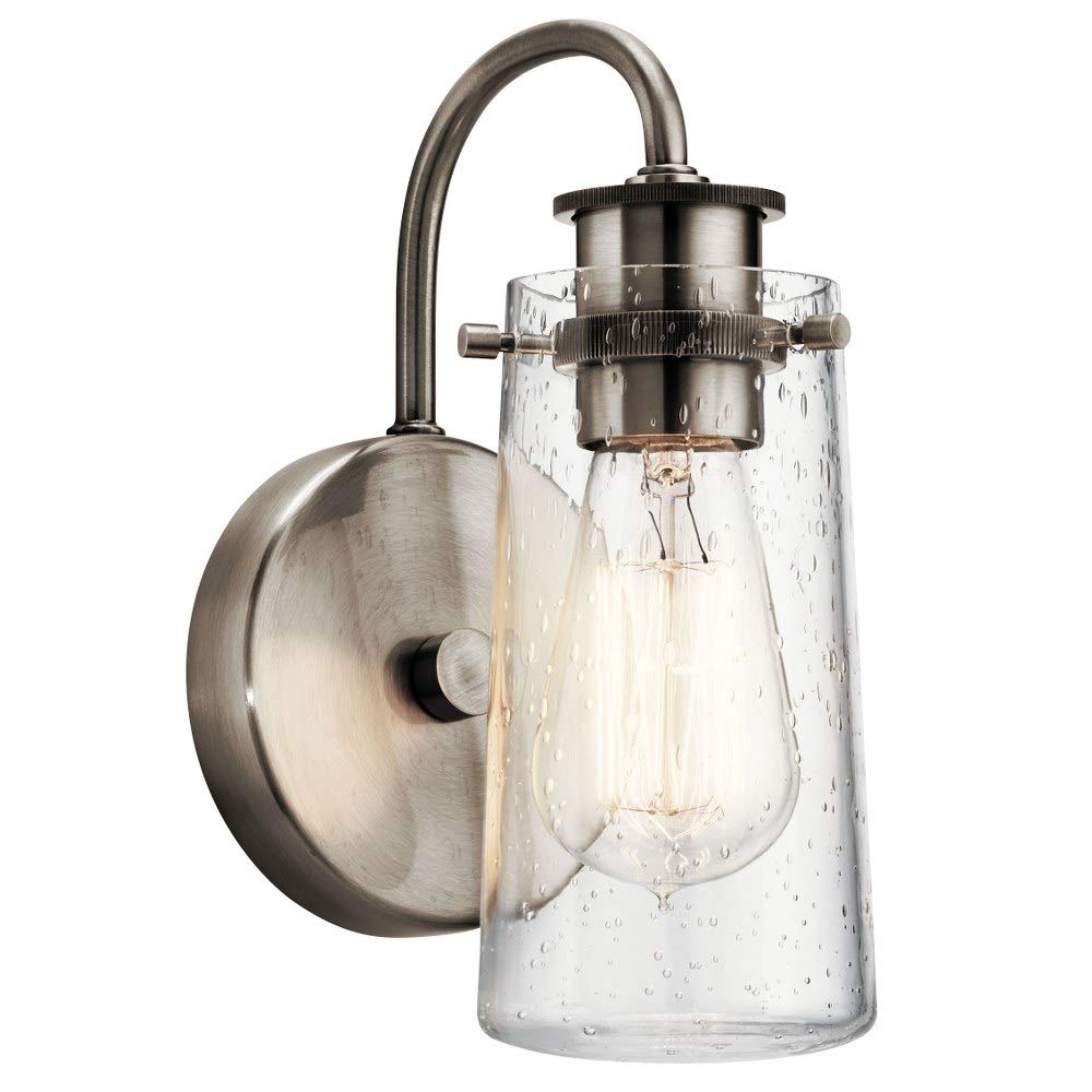 Photo 1 of Braelyn 1-Light Classic Pewter Bathroom Indoor Wall Sconce Light with Clear Seeded Glass Shade