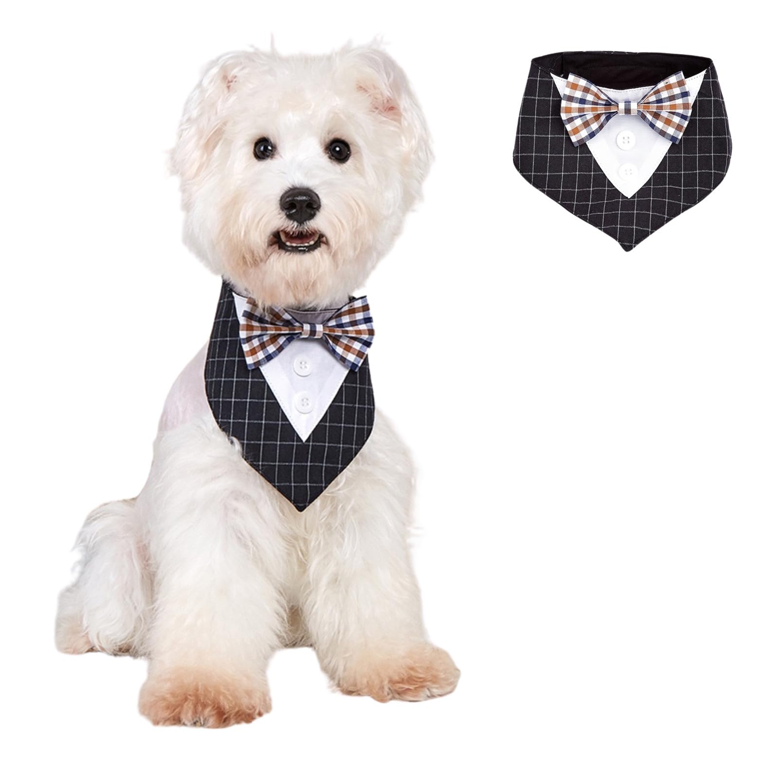 BT Bear Pet Tuxedo Collar Bandana,Wedding Outfit,Bow Tie Triangle Scarf, Scarffor for Cats Puppy Small Dogs,Black_S