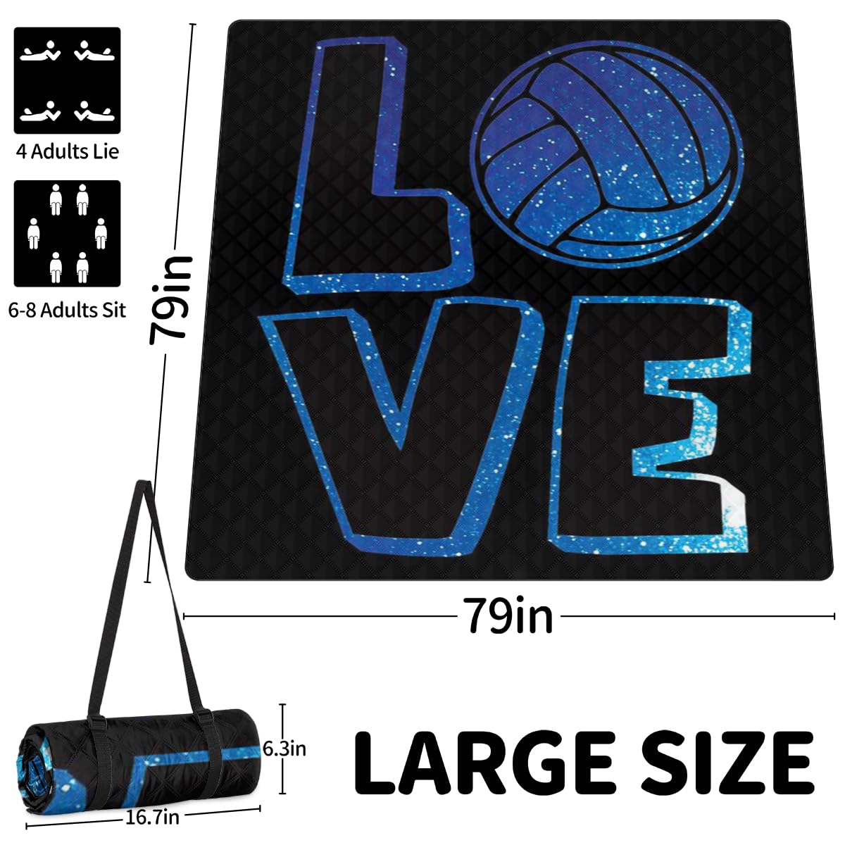 Shimoshe Extra Large Picnic Blankets 79”x 79”, Galaxy Love Volleyball Waterproof Foldable Picnic Mat with Straps Portable Beach Blanket for Camping Park Grass Beach Indoor