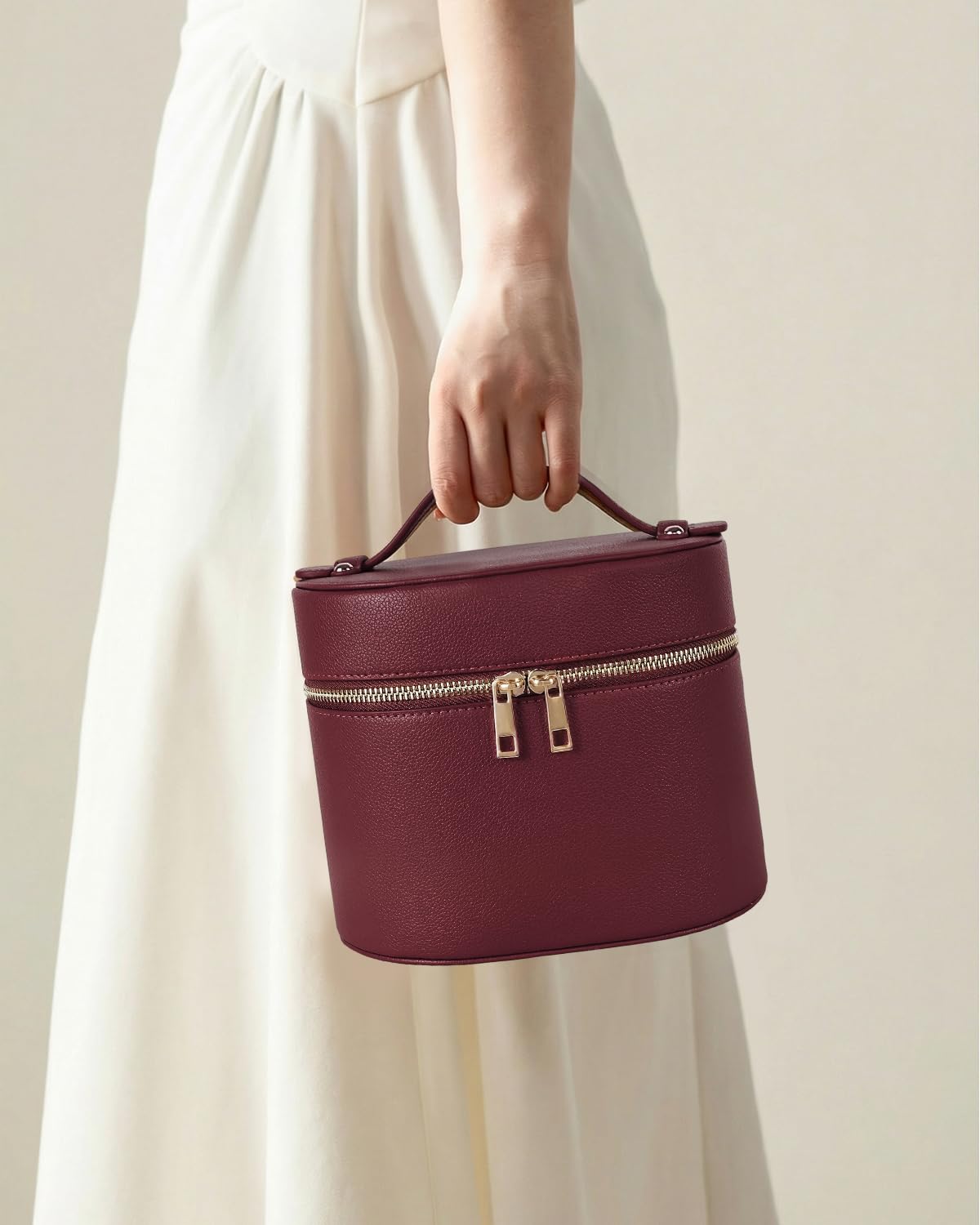 Prite 2 Stück Kosmetiktasche Damen Reise Kosmetikkoffer Hartschale, Rot | Schminktasche,Make Up Tasche,Kulturtasche,Abnehmbare Fächer,Durchsichtige Kleine Beutel,Veganer Leder,Geschenkbox Inklusive