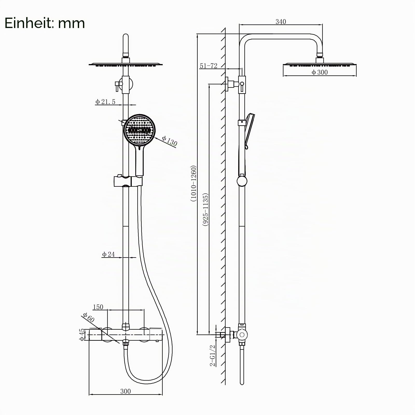 HOMELODY Duschsystem mit Thermostat Chrom, 300 mm Regendusche | 6 Funktionen Handbrause, Duscharmatur Edelstahl Regendusche mit Armatur, Duscharmatur Komplettset